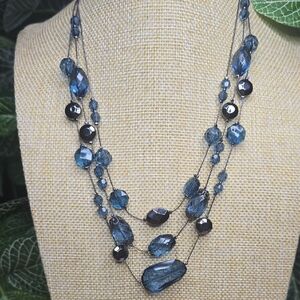 Multi-Strand Cornflower Blue Faceted Acrylic Beaded Necklace
